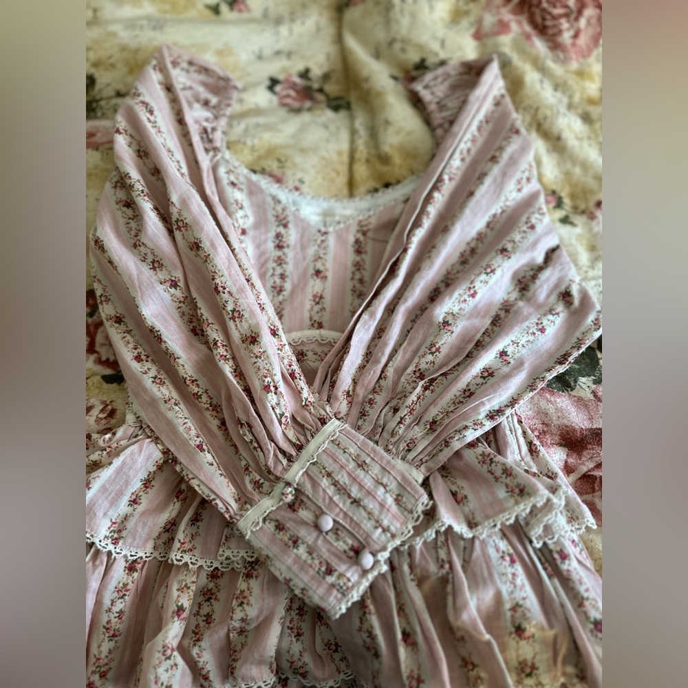 🆕 LoveShackFancy Cottage Prairie Tiered Ruffle Dress Floral Pink White, XS/0